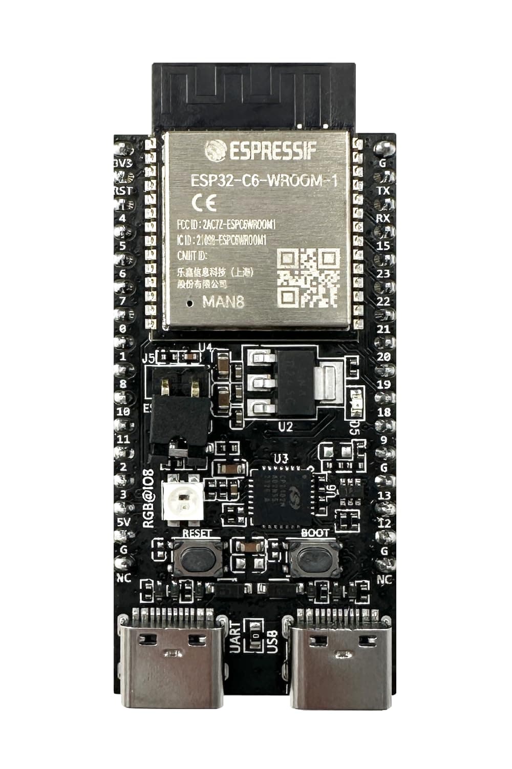 Espressif ESP32-C6-DevKitC-1-N8 Development Board, Wi-Fi 6, Bluetooth 5, USB, Single-Board Computer