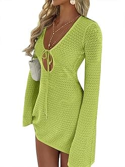 ANRABESS Womens Swimsuit Crochet Swim Cover Up Summer Bathing Suit Swimwear Hollow Out Mesh Knit Beach Dress Vacation Outfits