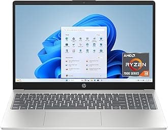 HP 15.6 inch Laptop, HD Touchscreen Display, AMD Ryzen 3 7320U, 8 GB RAM, 256 GB SSD, AMD Radeon Graphics, Windows 11 Home, Natural Silver, 15-fc0399nr