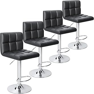 Homall Bar Stools Modern PU Leather Adjustable Swivel Barstools, Armless Hydraulic Kitchen Counter Bar Stool Extra Height Square Island Barstool with Back Set of 4 (Leather, Black 4 Pcs)