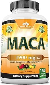 Organic Maca Root Black, Red, Yellow 1900 MG per Serving - 150 Vegan Capsules Peruvian Maca Root Gelatinized 100% Pure Non-GMO Supports Reproductive Health Natural Energizer