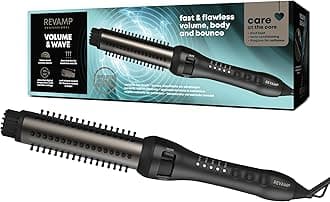 REVAMP Volume and Wave Ceramic Hot Brush Styler - 32 mm Round Barrel Hair Brush, Ionic, Progloss Oils, Long Lasting Bounce - Fast Heat, Retractable Cool Bristles, Snag Free Styling