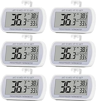 6 Pack Digital Refrigerator Thermometer Fridge Freezer Room Thermometer Waterproof Large LCD Display Max/Min Record Function, White