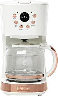 Coffee Machine, 12 Cup Programmable Drip Coffee Maker with Auto Shut-Off Function and Reusable Washable Water Filter, Ivory & Copper