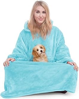 Winkcao Oversized Wearable Blanket Hoodie Women Men Adults, Extra Thick Warm Fleece Hoodie Blanket Women with Giant Hood & Pocket, Cozy Hooded Blanket Women as Gifts for Her, Teal
