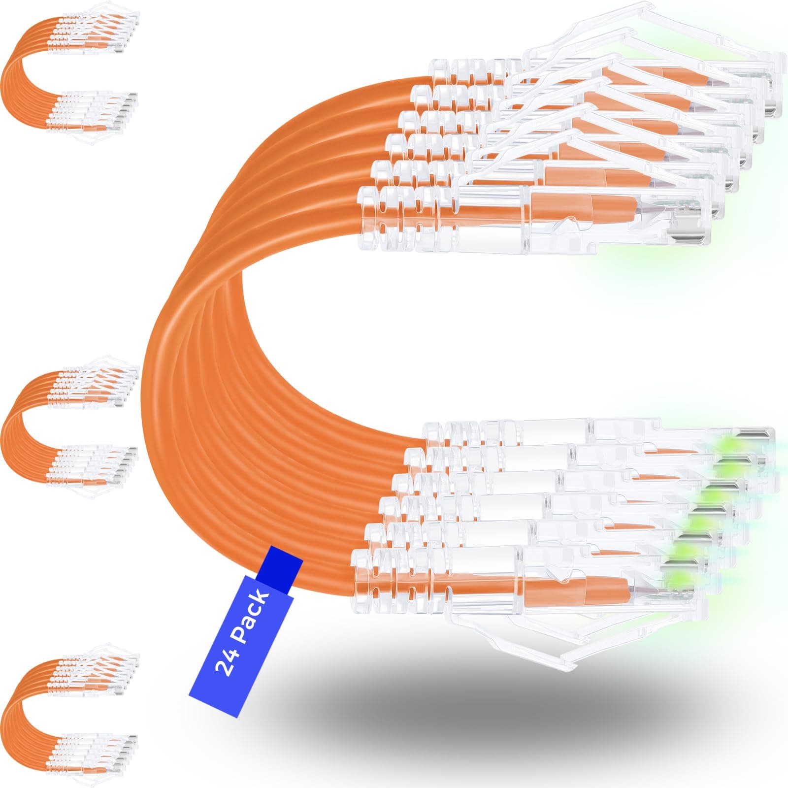 Rapink Patch Cables Cat6/ Cat6a 0.5ft (24 Pack) Slim, Cat6a Ethernet Patch Cable 10G Support, Snagless Cat 6 Patch Cable for Patch Panel to Switch, Flexiable Cat6 Ethernet Cable Orange