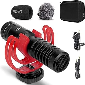 Movo VXR10-PRO External Video Microphone for Camera with Ryoko Relay Shock Mount Compact Shotgun Microphone for DSLR Cameras, iPhone and Android Smartphones, Battery Free Camera Microphone