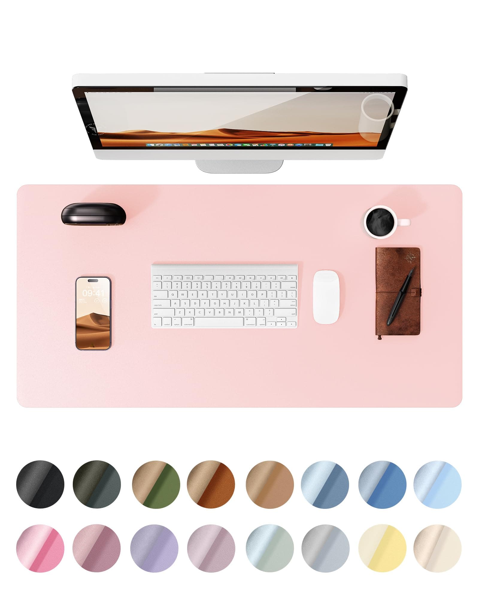 YSAGi Leather Desk Protector, Office Mat, Large Mouse Mat, Non-Slip PU Leather Blotter, Laptop Pad, Waterproof Writing Pad for Office and Home (Light Pink, 23.6" x 13.8")