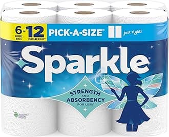 Sparkle Pick-A-Size Paper Towels, 6 Double Rolls = 12 Regular Rolls, Everyday Value Paper Towel With Full And Half Sheets