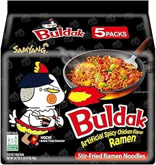 Samyang Buldak Hot Spicy Chicken Ramen Noodle Korean Stir-Fried Ramen, Original Flavor, Pack of 5