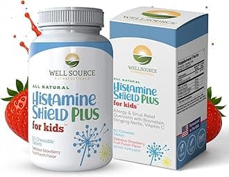 Histamine Shield Plus for Kids™ All Natural Antihistamine Supplement: Works On All Allergy Types. Pollen, Pet Dander, Dust, Mold, and Odor Allergies. 60 Tablets