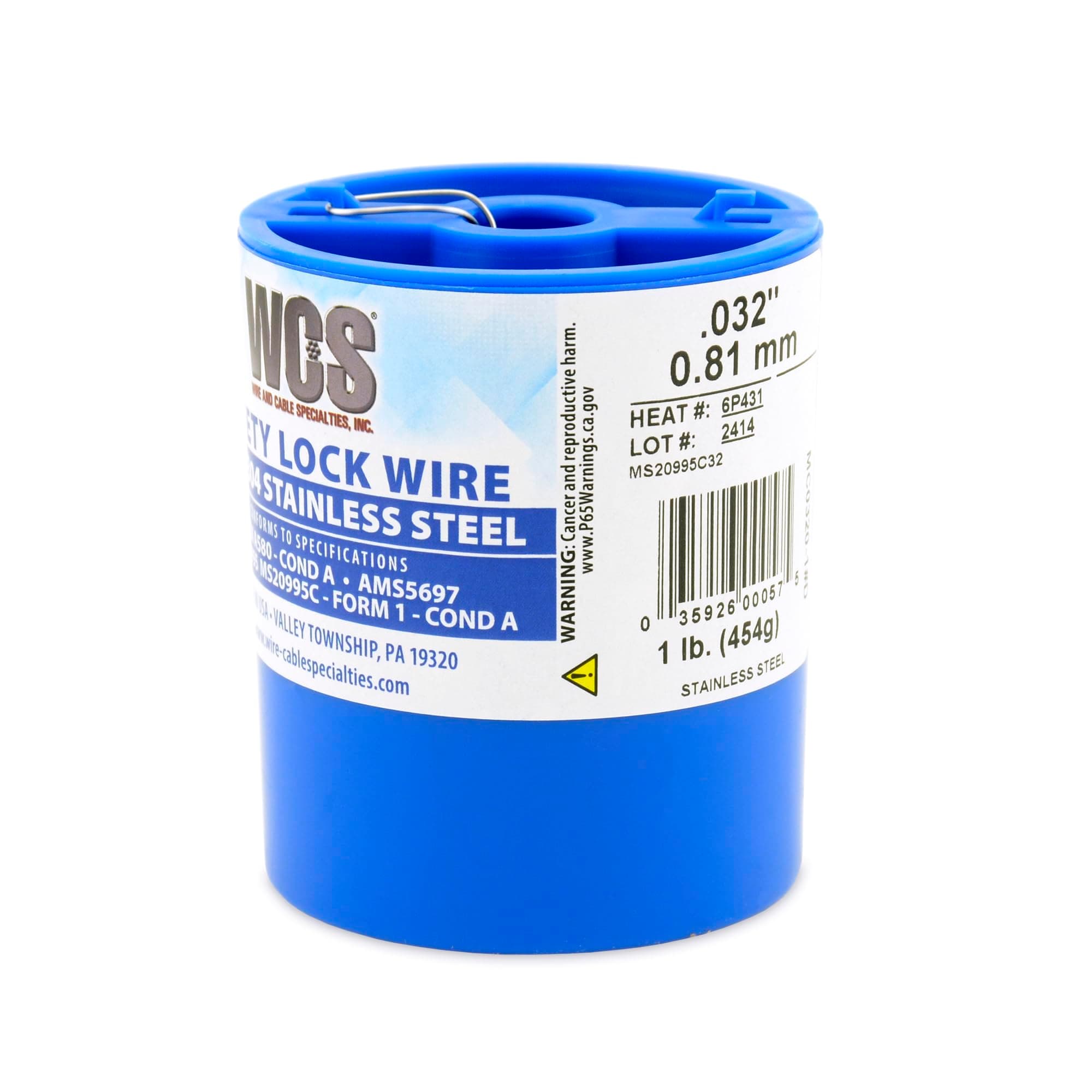 Special Wire Cable MC0320-1#D Safety Wire MS20995C32 .032" (0.81mm), 1lb (0.45kg) Container, Approximately 362 Feet (50 m)