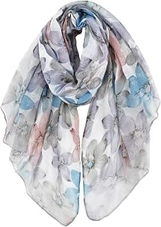 GERINLY Lightweight Scarves Fashion Flowers Print Women Cotton Wrap Scarf - Grey - Medium