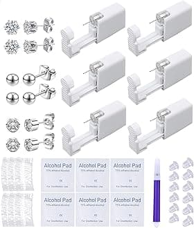 VitaCool Ear Piercing Kit Disposable Ear Cartilage Piercing Gun Kit with Silver Sterile CZ Studs Easy and Safe Earring Self for Yourself Use at Home(Silver Mixed Patterns 3mm)