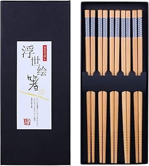 Antner 5 Pairs Bamboo Chopsticks Reusable Japanese Style Chopstick Gift Sets, Classic Natural Bamboo Chop Sticks Dishwasher Safe, 8.8 Inch/22.5cm