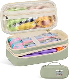 Taja Large Pencil Case Pouch For Girls, Big Cute Pencil Pen Bag Organizer with Zipper Compartments & Handle, Aesthetic Stationery Storage & School Supplies for Teens Boys - Green