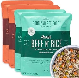 Portland Pet Food Company Human-Grade Dog Food Pouch — Mixer, Topper, and Rotational Meal (2X Rosie's Beef/ 2X Tuxedo's Chicken, 4-Pack)