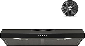 Black Range Hood 30 Inch Under Cabinet, Ducted/Ductless Convertible Kitchen Hood, 300 CFM, 3 Speed Exhaust Fan, Brushless DC Motor, Stove Hood Vents for Kitchen with LED Lights