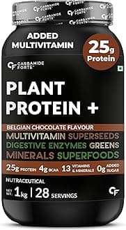 Plant Protein Powder For Men - Plant Based Protein Powder with Multivitamin, Minerals, Superfoods, Pea Protein, Digestive Enzymes - Belgian Chocolate Flavour - 1kg