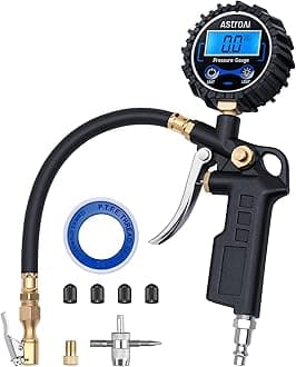 AstroAI Digital Tire Inflator with Pressure Gauge, Medium 250 PSI Air Chuck and Compressor Accessories Heavy Duty with Rubber Hose and Quick Connect Coupler for 0.1 Display Resolution, Black