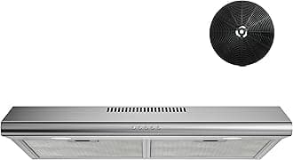 FIREGAS Under Cabinet Range Hood 30 inch, Ducted/Ductless Convertible Kitchen Hood Over Stove Vent, LED Light, 3 Speed Exhaust Fan, Reusable Aluminum Filters, Push Button, with Charcoal Filter