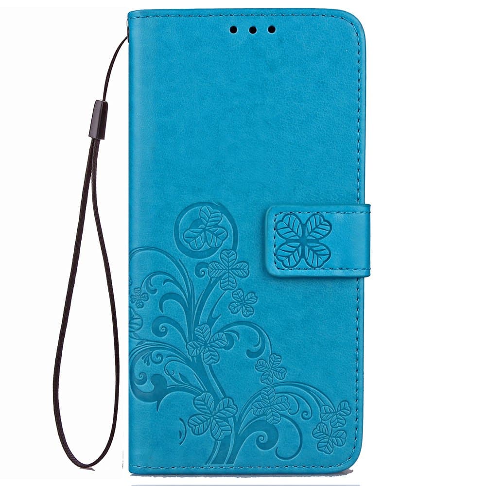 Ulefone S8 Pro Case Premium PU Leather Flip Cover 2 In 1 Screen Protector and Wallet Case Four Leaf Clover Embossed Retro Design Card Cash Slots Magnetic Flip Belt With Hand Strap (s8 pro, Blue)