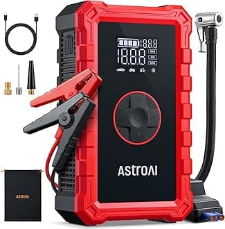 AstroAI Jump Starter with Air Compressor,1500A Battery Jumper Starter Portable with 150PSI Digital Auto Tire Inflator, Up to 6.0L Gas & 3.0L Diesel Engines(Red)