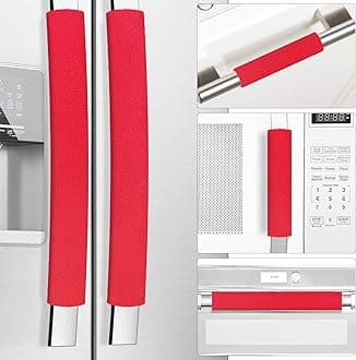 Miss.Silk Refrigerator Door Handle Covers, Set of 5, Keep Your Kitchen Appliance Clean from Smudges, Drips, Food Stains, Oil, Handmade Decor Protector for Fridge, Ovens, Dishwashers (Red)