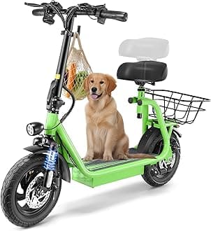 Caroma Peak 800W/1200W Electric Scooter with Seat, 22/30 Miles Max Range, Storage Hook & Height Adjustable Seat, LED Display & 3 Speed Modes, Front Suspension & Foldable Electric Scooter with Basket