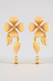 P.C. Chandra Jewellers Womens 22KT (916) Yellow Gold Dangle Drop Earrings With Flower Motif And Playful Ball Drop - 1.1 Grams