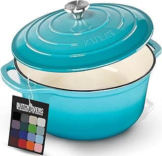 Zulay Kitchen 6 Quart Enameled Cast Iron Dutch Oven Pot with Lid – Premium Durability & Oven Safe up to 500°F – Heavy Duty Cookware Perfect for Bread Baking, Stews, Braising & Roasting - Light Blue