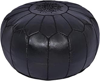 Marrakesh Gallery Genuine Leather Round Pouf Unstuffed - Moroccan Ottoman Footstool, Footrest Cover - Boho Decor - Bohemian Living Room, Bedroom, Kids Room, Gift & Wedding