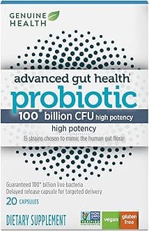 Genuine Health Advanced Gut Health Extra-Strength Probiotic, Helps Promote Digestive Health & Gut Recovery, Multi-Strain Formula, 20 Capsules