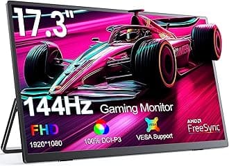 – 17.3 Inch 144Hz Portable Gaming Monitor, FreeSync Premium, FHD 1080P HDR IPS Laptop Computer Monitor w/VESA & Stand HDMI USB C External Screen for Esports Xbox Switch PS5
