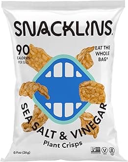 SNACKLINS Plant Based Crisps SEA SALT & VINEGAR - Gluten Free, Grain Free, 100% Kosher, Vegan Healthy Snacks, Crunchy Puffed Snack, Only 100 Calories Per Bag - .9oz (Case of 12)
