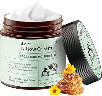 Beef Tallow for Skin, Tallow Face Cream, Tallow and Honey Balm, Grass Fed beef Tallow Moisturiser, Deeply Moisturizing for Face & Body, Suits for All Skin Types, Unscented Fast Absorption
