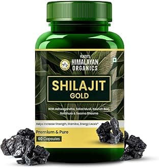 Vlado's Himalayan Organics 100% Pure shilajit with 24 Carat Gold Bhasam - 1100 MG/ Serving Capsules with Ashwagandha, Safed musli, Kaunch beej , Gokshura , Rajat & Swarnat Bhasma +12 more Higy potency Ayurvedic herbs I Extract,75% Fulvic Acid,85+ Trace Minerals | 10x More Powerful Shilajit/shilajeet I Boosts strength, Stamina, Power and Performance , Faster Muscle Recovery ,Restores Vigor and Vitality , Supports Healthy Testosterone Levels , For All Day Energy & Stamina - 60 Natural Capsules