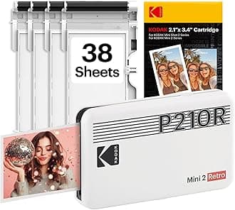 KODAK Mini 2 Retro 2x3 Mobile Photo Printer, 38 Sheets, Bluetooth Phone Printer for iPhone & Android, Instant Color Prints, 4PASS Dye Sublimation, White