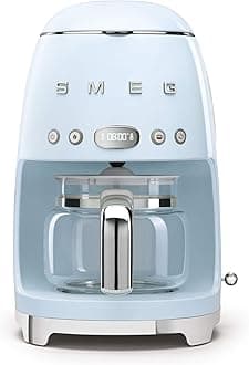 50's Retro Style Aesthetic Drip Coffee Machine with 10 Cup Glass Carafe, Auto Start Feature, Keep Warm Plate, and Two Coffee Strength Settings (Pastel Blue)