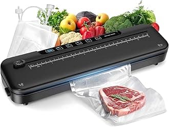 75kpa Vacuum Sealer Machine - 6-in-1 Compact Food Sealer with Digital Countdown Timer, External Sliding Blade for Freshness Storage, Black