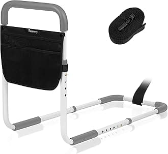Panta Bed Rails for Elderly Adults, Adjustable Bed Assist Bar for Seniors, Medical Bed Safety Rail with Storage Bag and Fixing Strap, Portable Bed Cane Fit King, Queen, Full, Twin, Medium, Grey