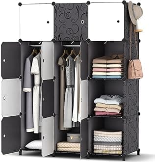 HOMIDEC Upgraded Portable Wardrobe 12 Cube Closet with 2 Clothes Hanging Rails, Deeper Cube Clothes Storage Organizer Shelf for Bedroom
