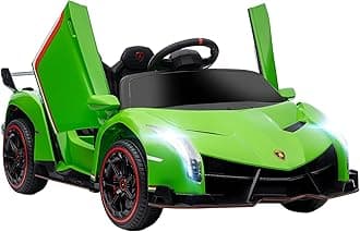 AosomLamborghini Veneno Licensed Kids Electric Car with Bluetooth, 12V Ride on Car with Butterfly Doors, Remote Control, Portable Battery, Suspension System, Horn, Songs, Lights, Green