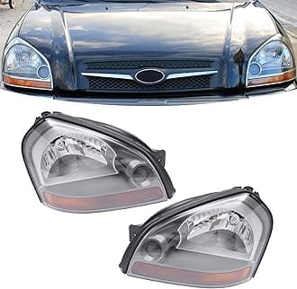 PIAOYUE- For 2005 2006 2007 2008 2009 Hyundai Tucson Headlight Assembly Halogen Left Driver+Right Passenger Side 1 Pair Gray Housing Smoke Tinted Lens
