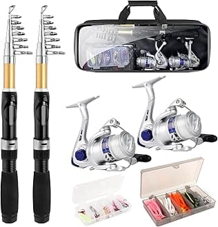 Fishing Pole Set Fishing Rod and Reel Combo,2PCS 1.9M/2.1M Collapsible Fishing Rod Set with 2PCS Spinning Reels 2 Set of Lures Baits and a Carrier Bag,Prefect for Fishing Travel
