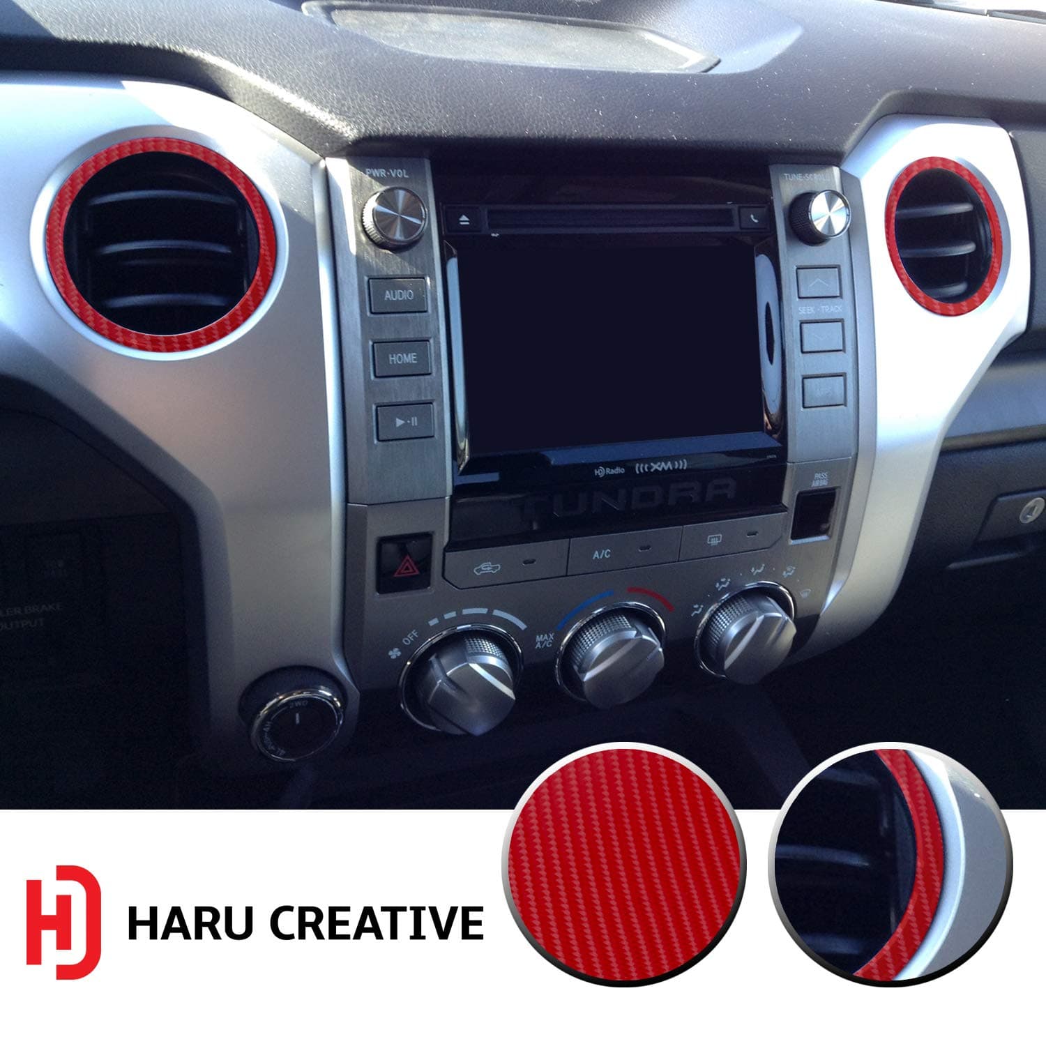 Haru Creative - AC Vent Ring (4 Piece Kit) Insert Overlay Vinyl Decal Sticker Compatible with and Fits Toyota Tundra 2014 2015 2016 2017 2018 2019-4D Carbon Fiber Red
