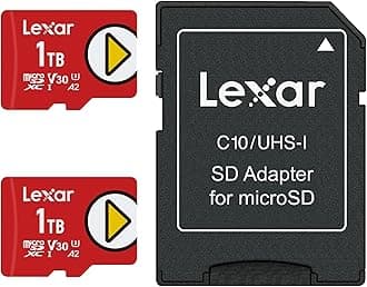 1TB (2-Pack) Play Micro SD Card w/SD Adapter, UHS-I, C10, U3, V30, A2, Full HD, Up to 160/100 MB/s, Expanded Storage for Nintendo-Switch 1, Gaming, Smartphones, Tablets (LMSPLAY001T-B2ANU)