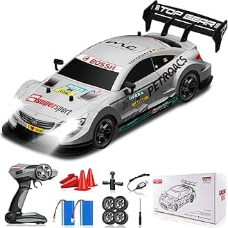 Sakeye 1/16 RCドリフトカー リモコンドリフトカー 大人用 4WD 2.4GHz RCカー 高速レーシングカー おもちゃ シルバー ライト付き 充電式バッテリー おもちゃ車 子供 男の子