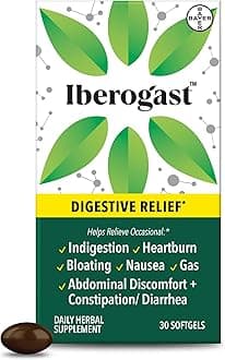 - Iberogast Softgels, Herbal Relief of Stomach Upsets: Occasional Indigestion, Bloating, Gas, Nausea, Upset Stomach; 6-Herb Blend with Iberis Amara, Peppermint, Licorice, Lemon Balm; 30ct