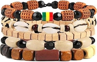 HZMAN Wrap Bracelets Men Women, Hemp Cords Wood Beads Ethnic Tribal Bracelets, Leather Wristbands